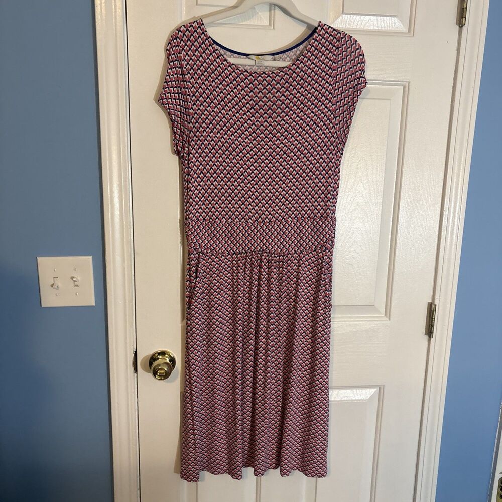 Boden Amelie Dress US 8R Pink Blue Floral Jersey Fit Flare Pockets EUC Short